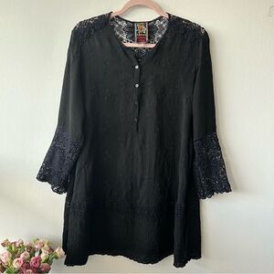 Johnny Was Top Embroidered Crochet Lace Tunic